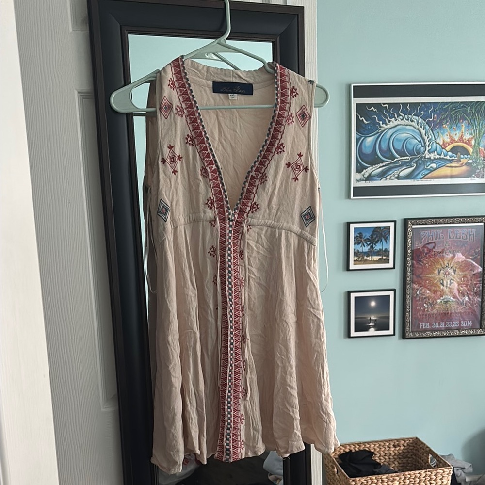 Embroidered Sleeveless dress with Red Accents